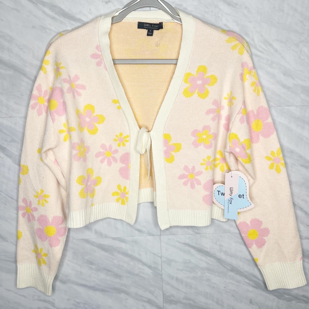 Witty Fox Crop Floral Sweater Cardigan Small